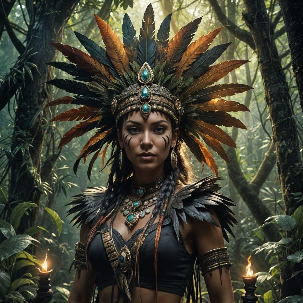 Hyperrealistic High Fantasy Witchdoctor Portrait in Jungle T...