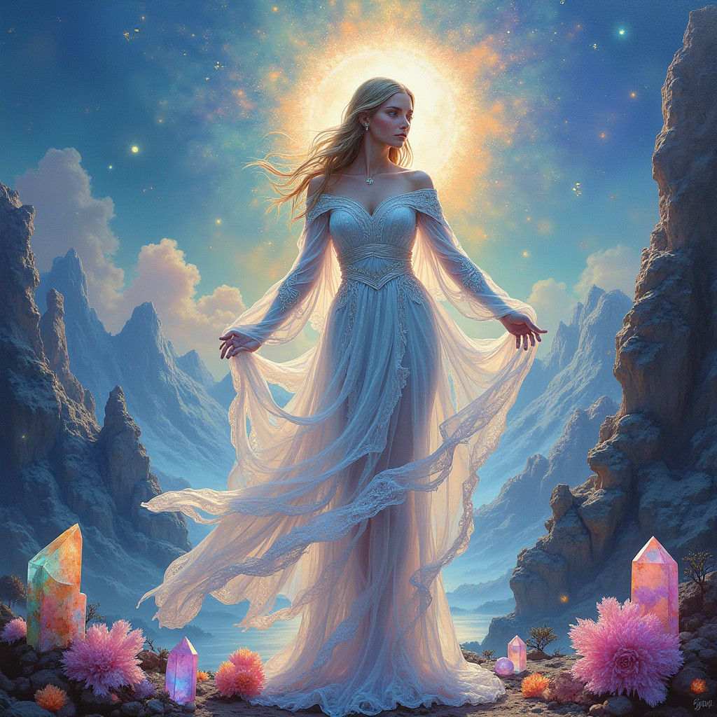 Luminescent Crystal Being in Mystical Realm