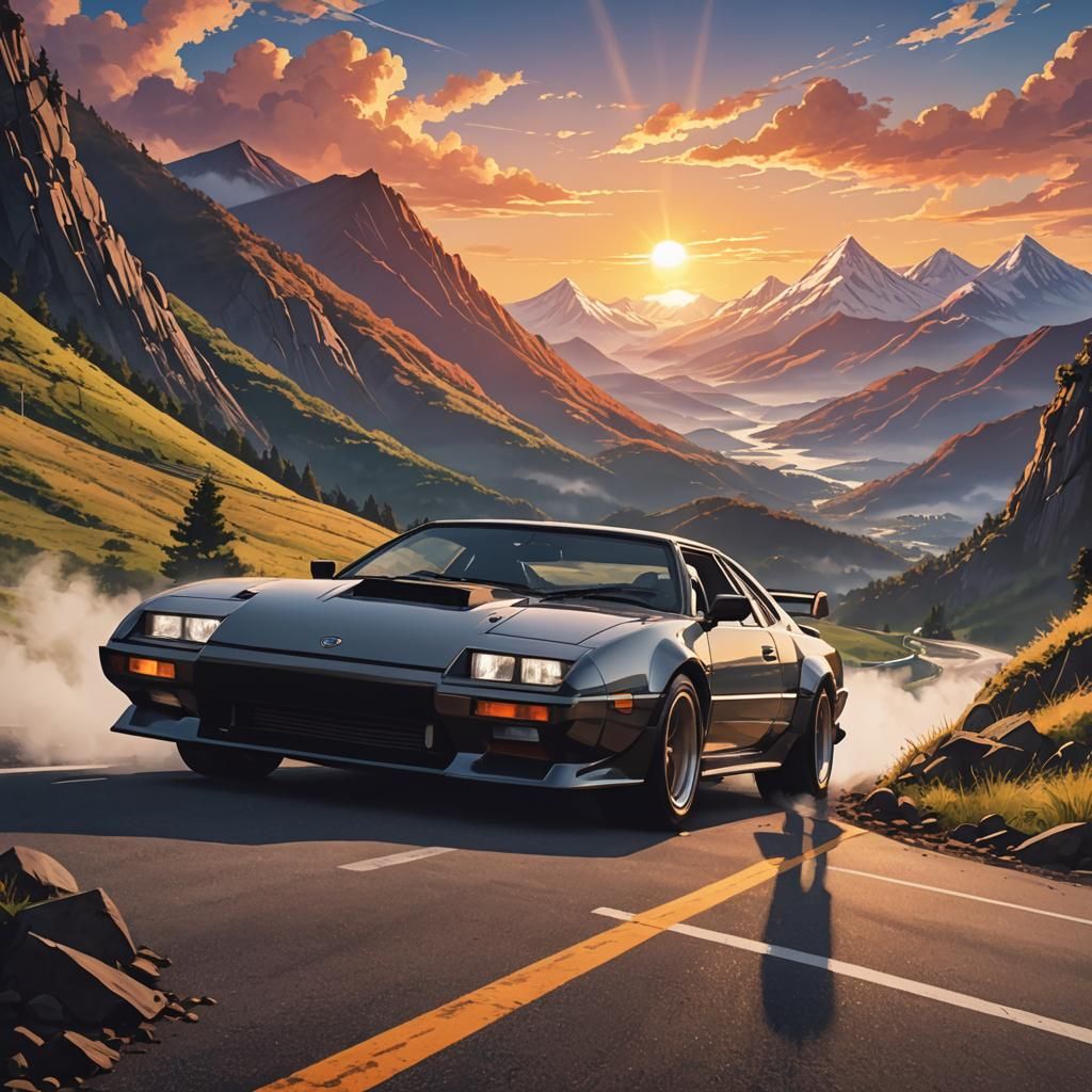 Anime Boy and Drift Car Sunrise: Initial D Style