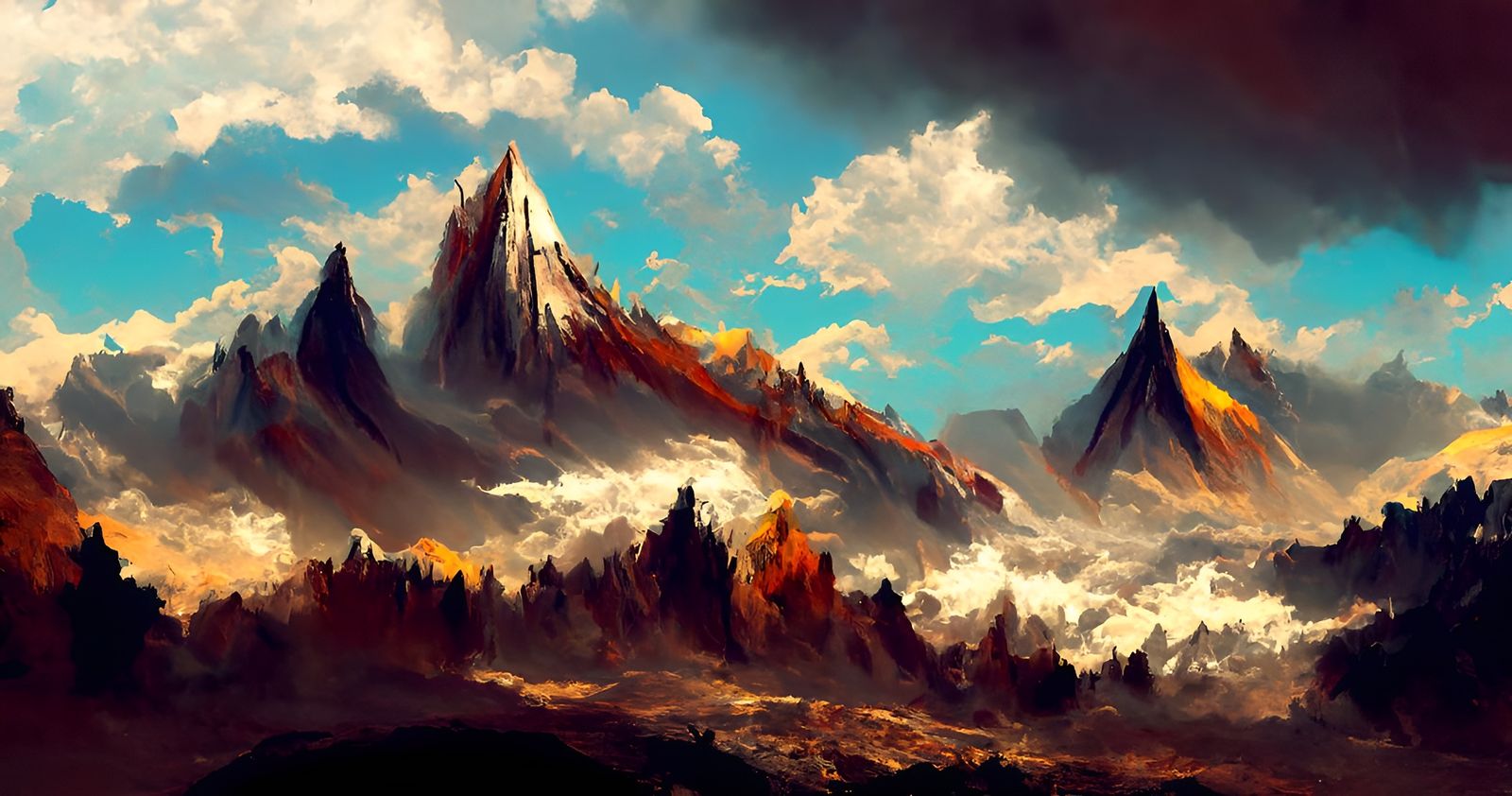 Greed Mountain Concept Art in Albert Bierstadt Style