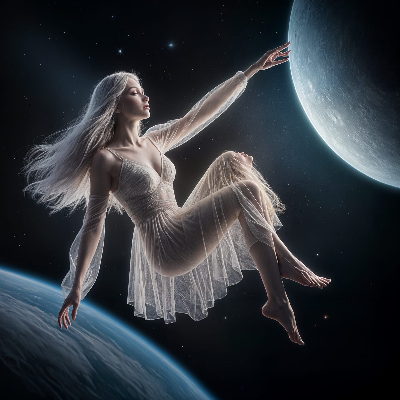 Ethereal Celestial Dreamer in Shimmering Starlight