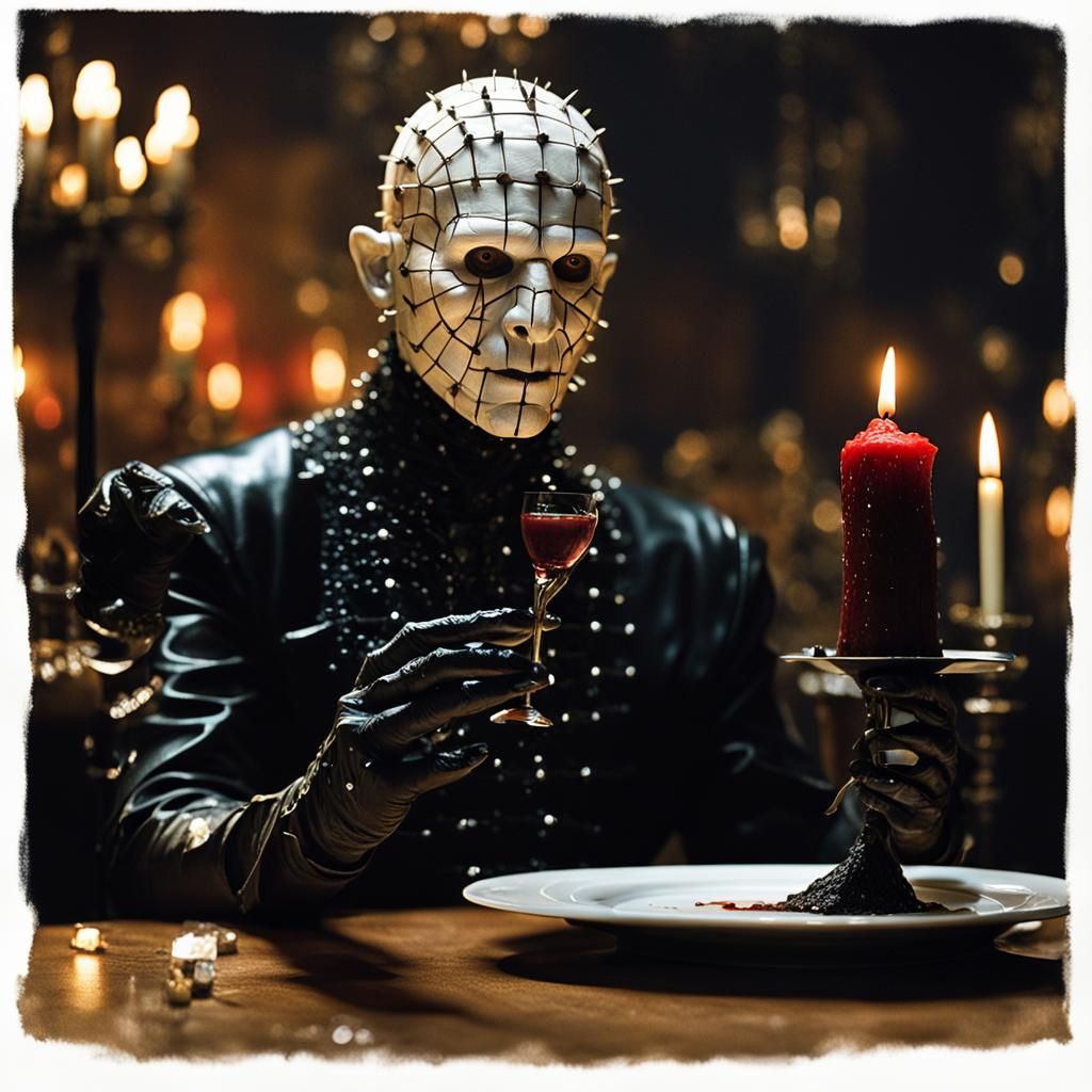 Pinhead in French Cafe: Maximalist Digital Painting
