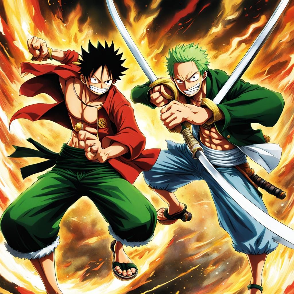 Luffy and Zoro in Fierce Anime Fight