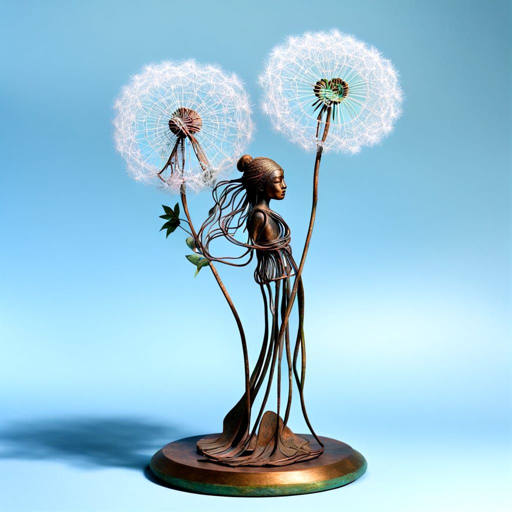 Copper Wire Sculpture Amongst Lace Dandelions