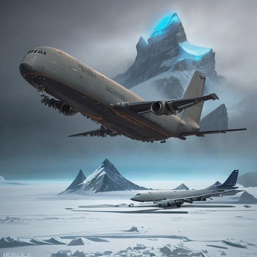 Cargo Plane Landing at Antarctic Base: Detailed Matte Painti...