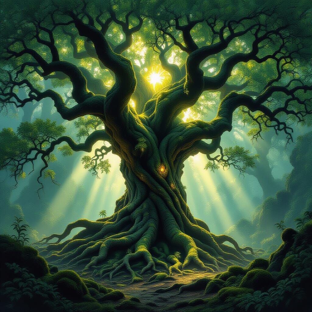 Ancient Serpent Tree in Mystical Forest