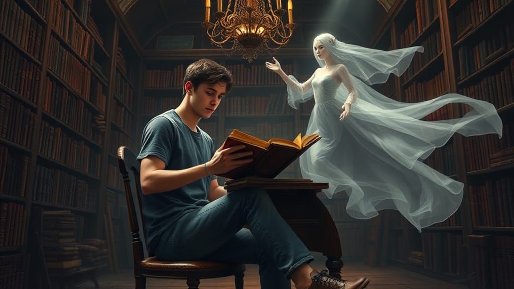 Ethereal Ghostly Figure Dances in Library