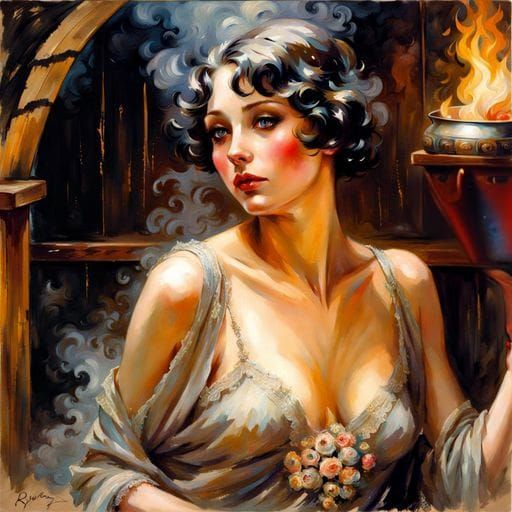 Beautiful Woman in Smoky Sauna, Splash Art