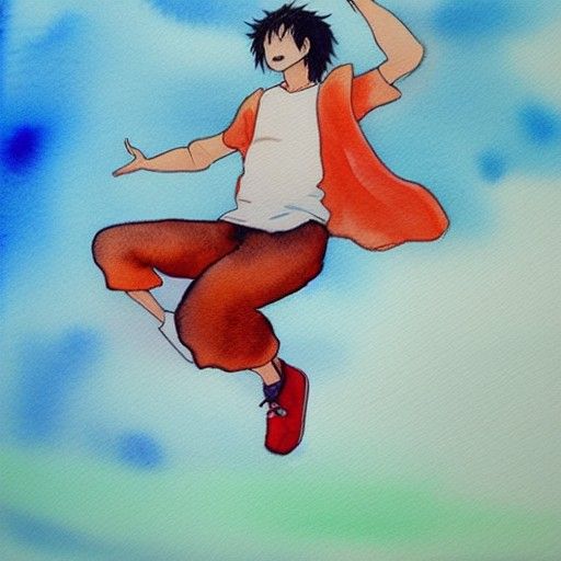 Anime Watercolor of Man Floating