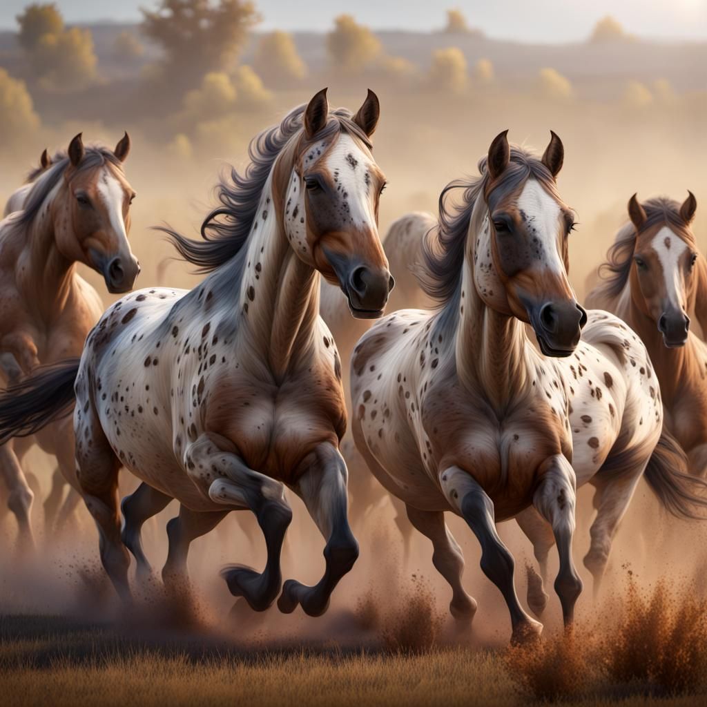 Appaloosa Horses Galloping: Detailed Matte Painting