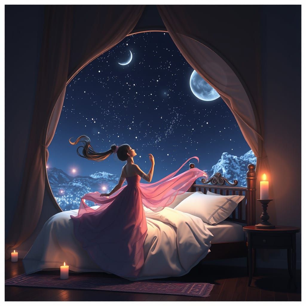 Ethereal Anime Dancer Reflected in Soul Mirror