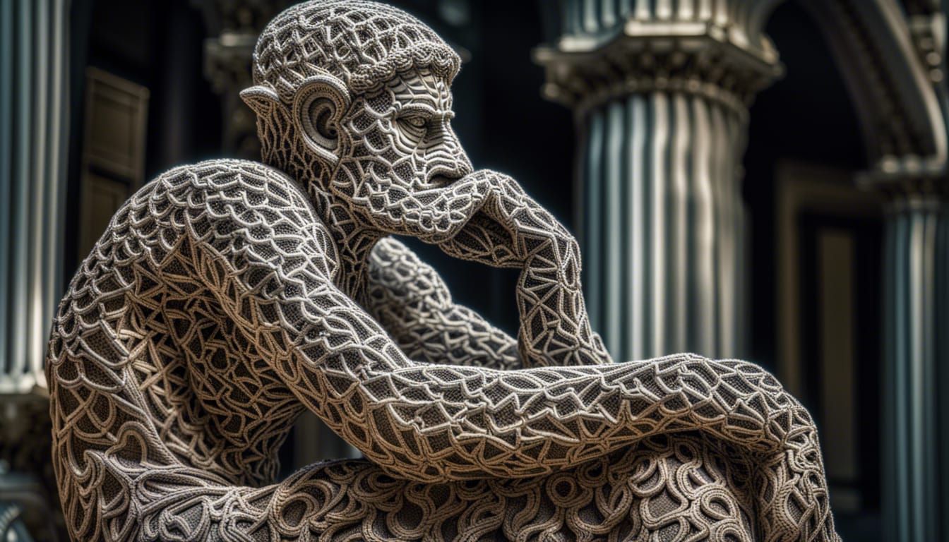 Lace Thinker Sculpture, Hyperrealistic and Intricate