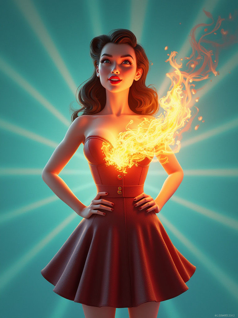 1950s Rockabilly Pinup Girl with Fiery Flair