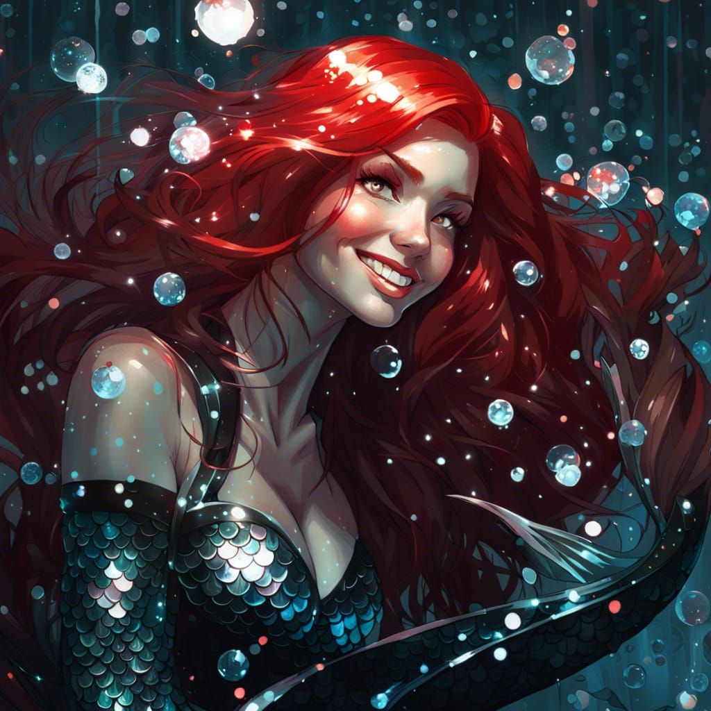 Gorgeous Dark Mermaid with Silver Scales, Digital Art