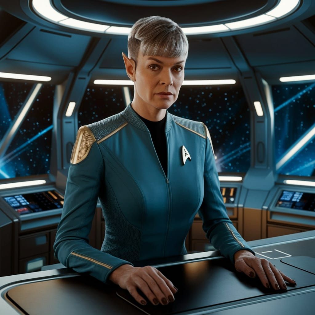 Jolene Blalock as T'Pol the female Vulcan star fleet first o...