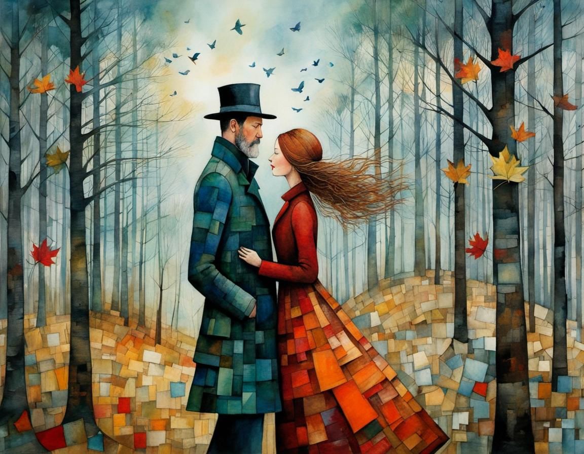 Whimsical Windsong Illustration with Cubist Details