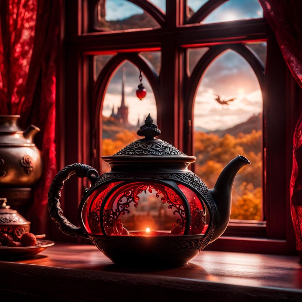 Surreal Clay Teapot in Fantasy Tavern, Fantasycore Art