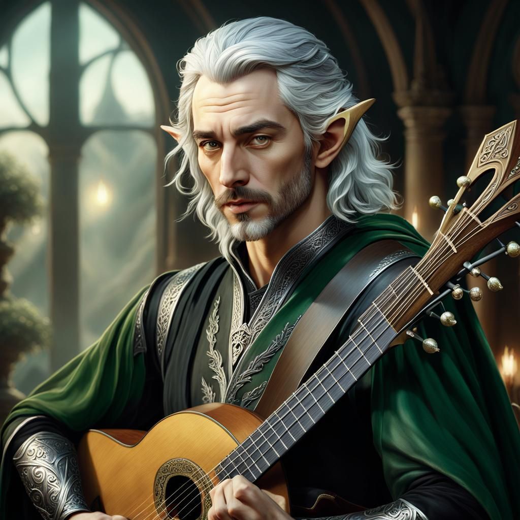 Majestic Young Elf Bard in Enchanted Attire