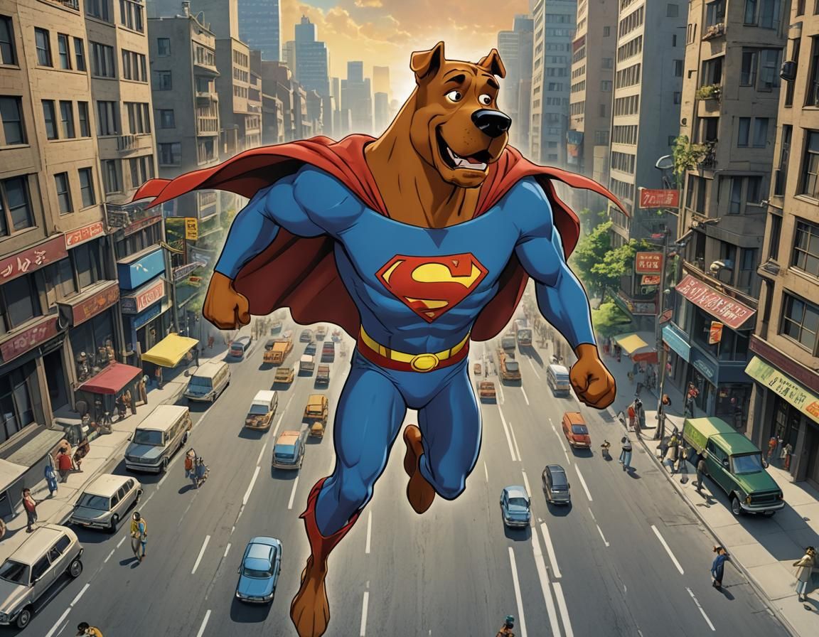 Scooby Doo as Superman in Ghibli Anime Style