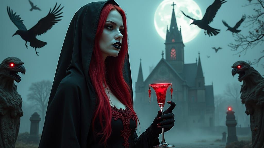 Gothic Vampire Goddess Unveiled in Moonlit Splendor