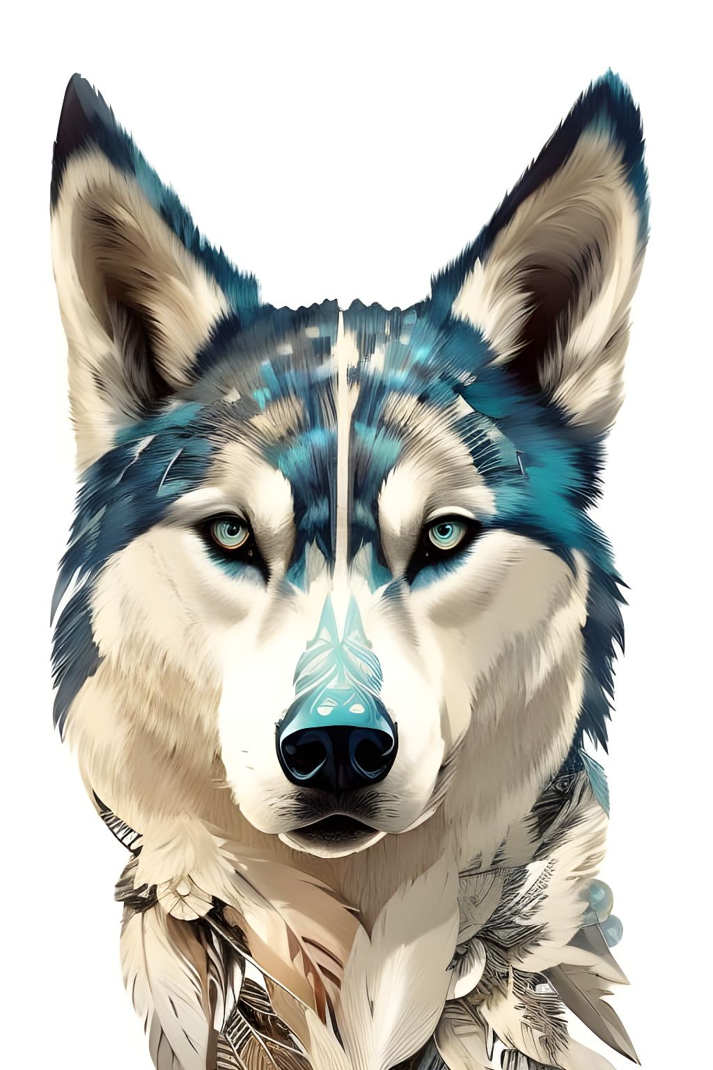 Feathered Husky Portrait: Detailed Digital Painting