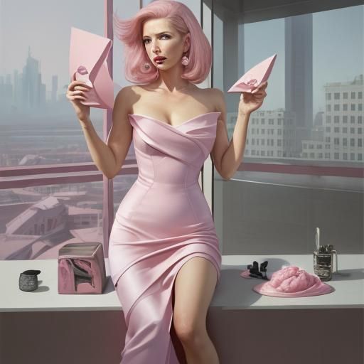 Glamorous Multitasking Woman in Pink and Magenta