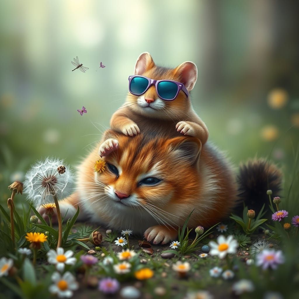 Whimsical Vole Meditates on a Feline Friend in an Enchanted ...