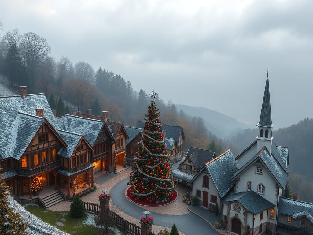 Whimsical Victorian Winter Wonderland with Snowy Church and....