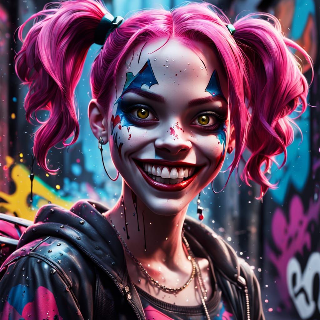 Evil Fairy with Harley Quinn Look in Graffiti Art