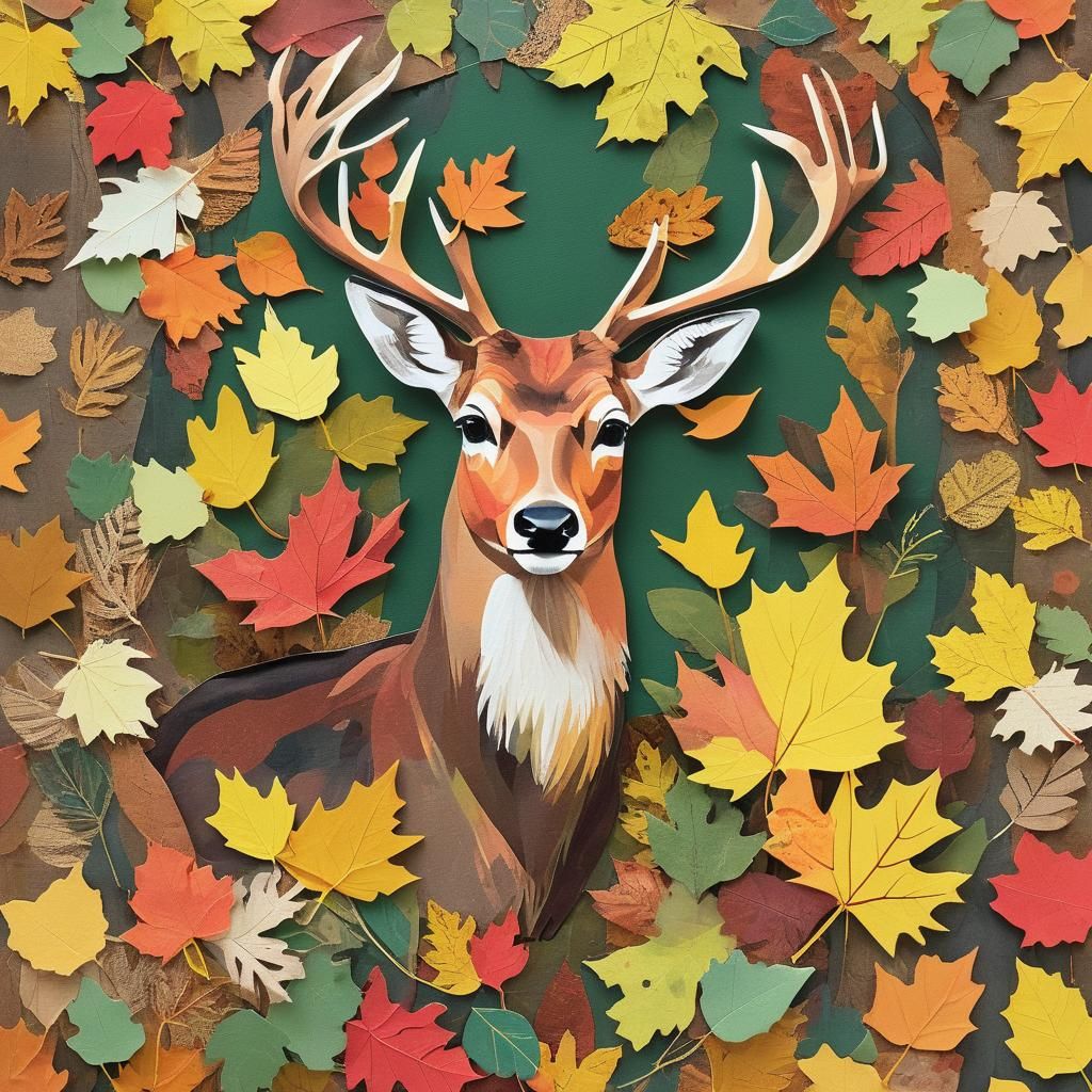 Fall Paper Collage Art: A Deer in Autumn