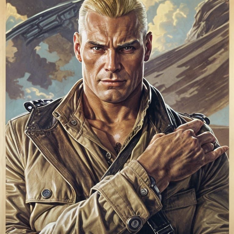 Golden Haired Hero Portrait in Art Nouveau Style