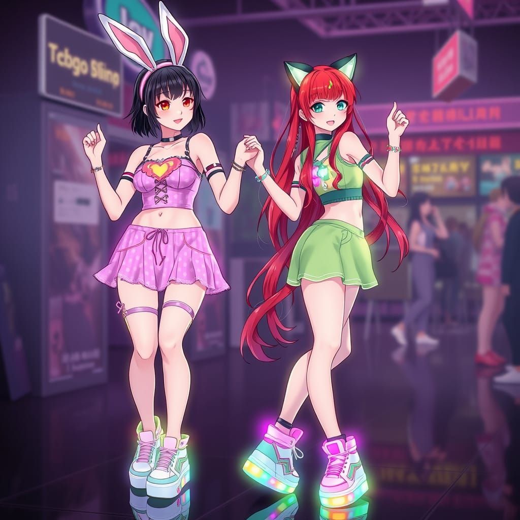 Anime Women with Animal Ears Rave Outfits