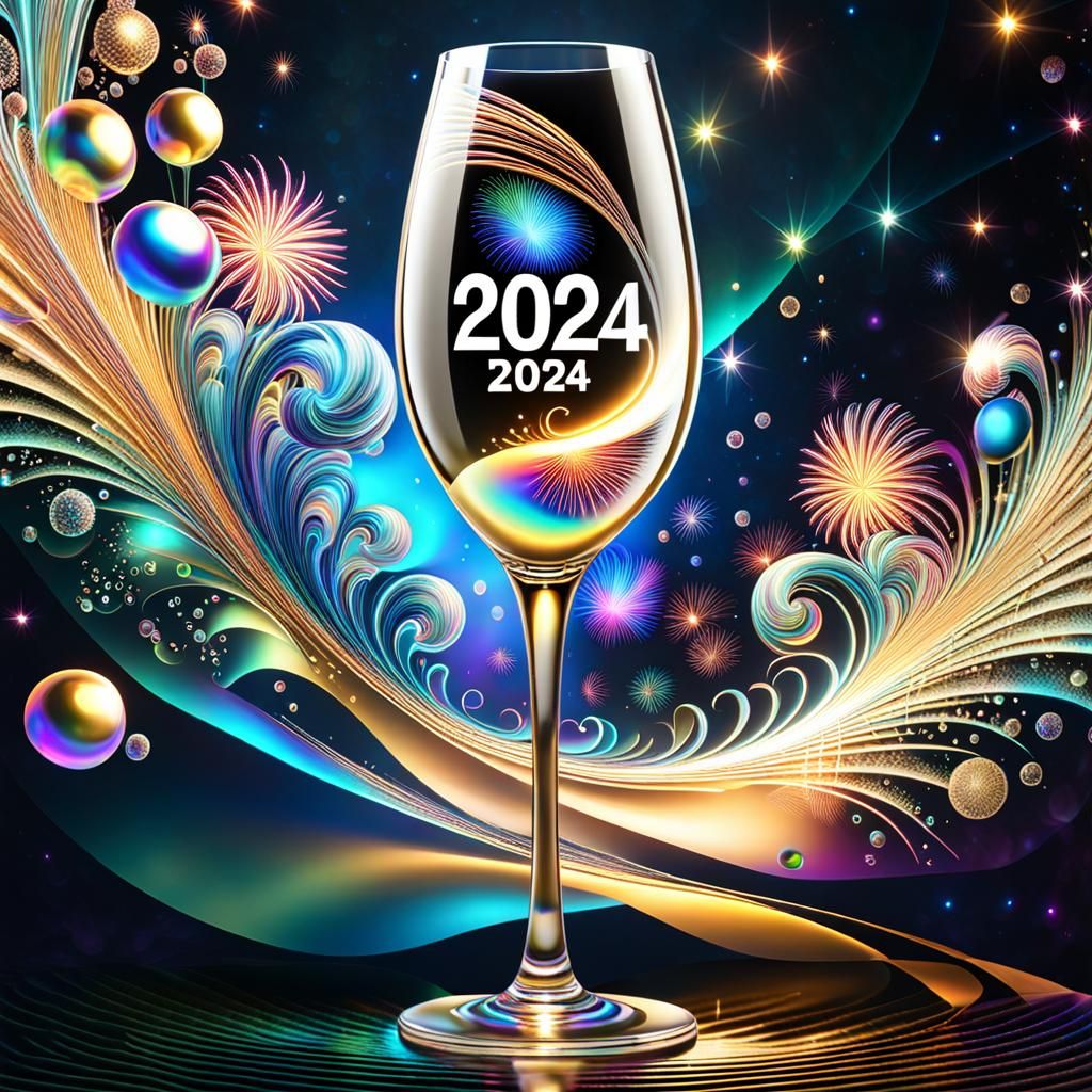 New Year 2024 Fireworks in Surreal Style