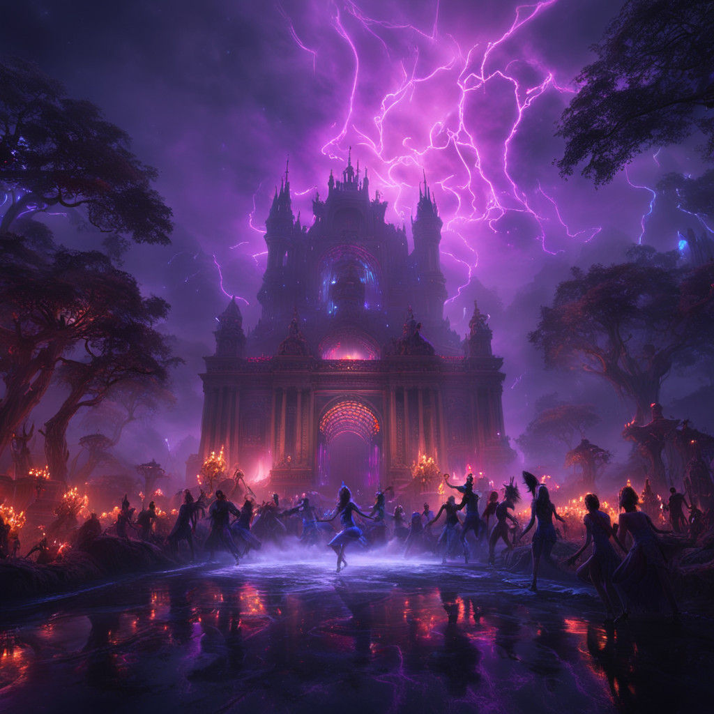 Mysterious Dark Fantasy Rave in Vibrant Cyberpunk