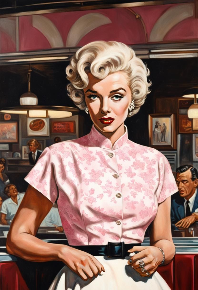 Marilyn Monroe in 1960s Diner, Rockwell Style