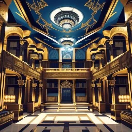 Art Deco Fantasy Library with Gilded Accents