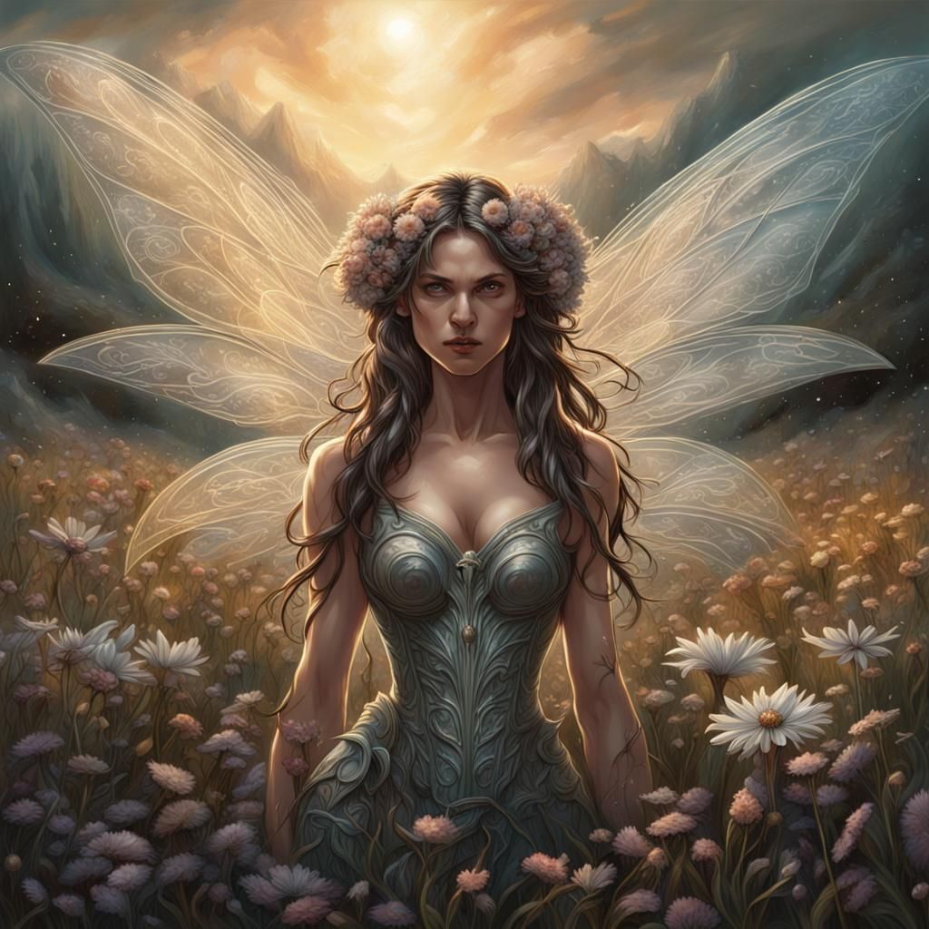 Female Fairy in Wildflower Field: Comic Book Art
