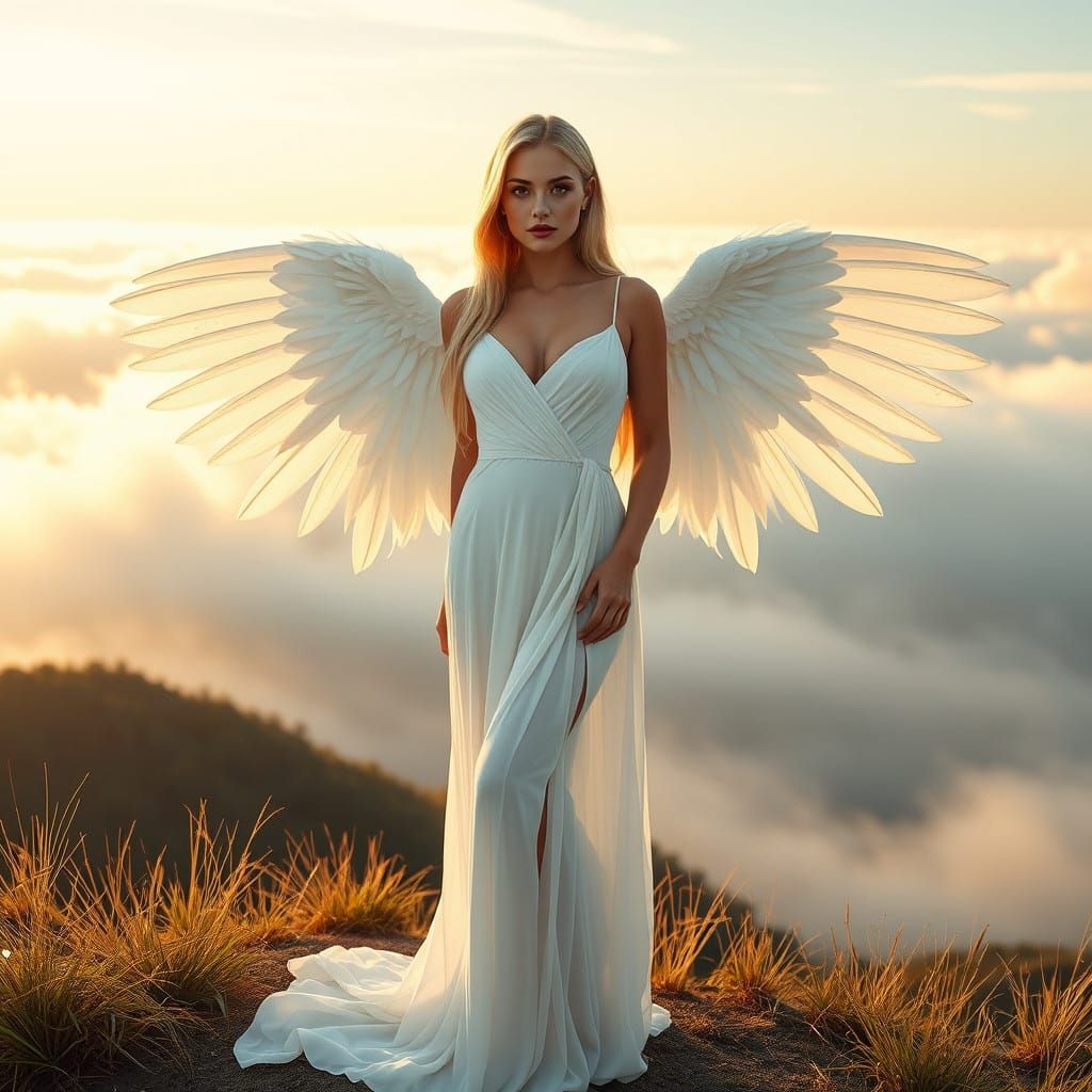 Glamorous Russian Goddess Wears Angelic Wings at Dawn