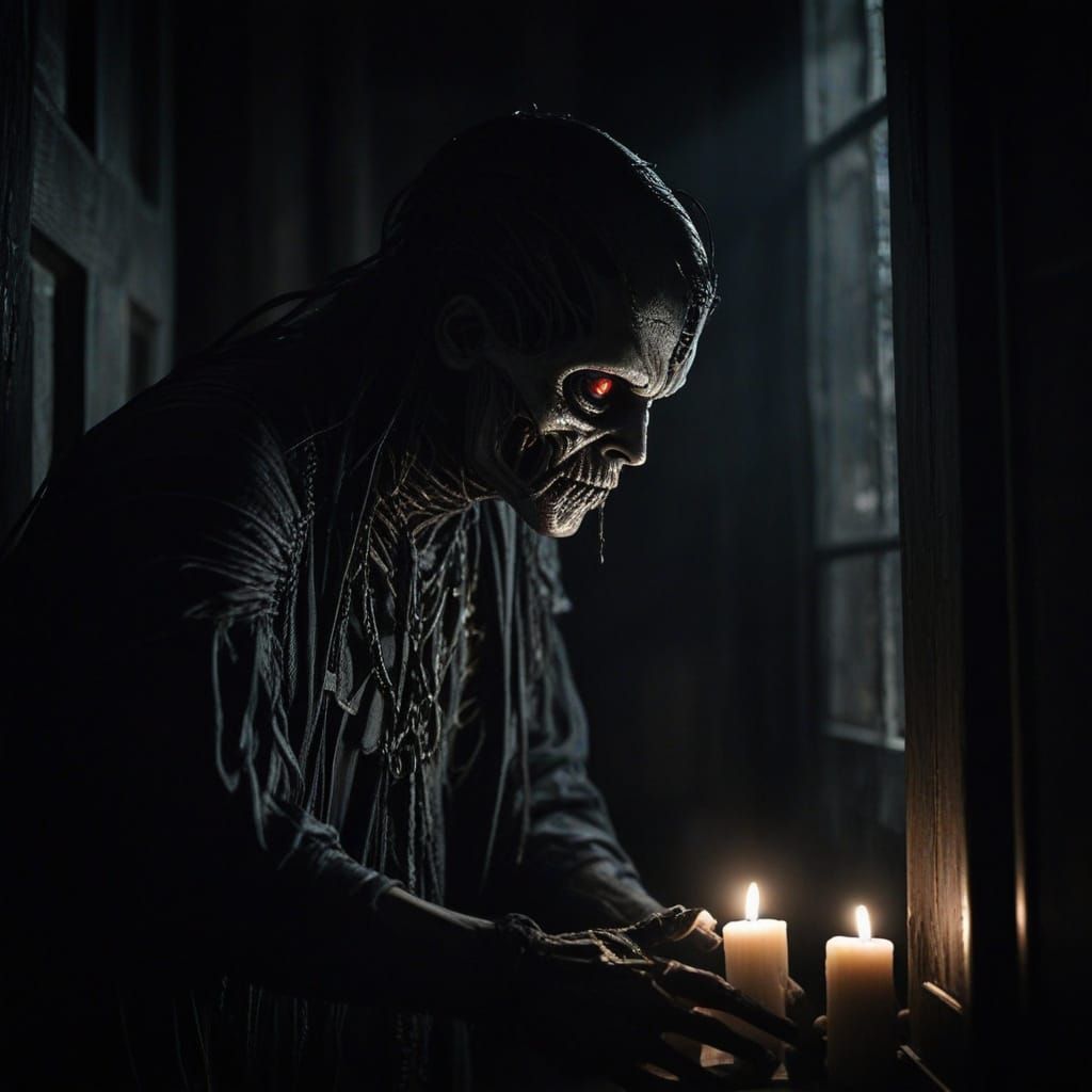 Biomechanical Horror Figure in Dark, Abandoned Closet