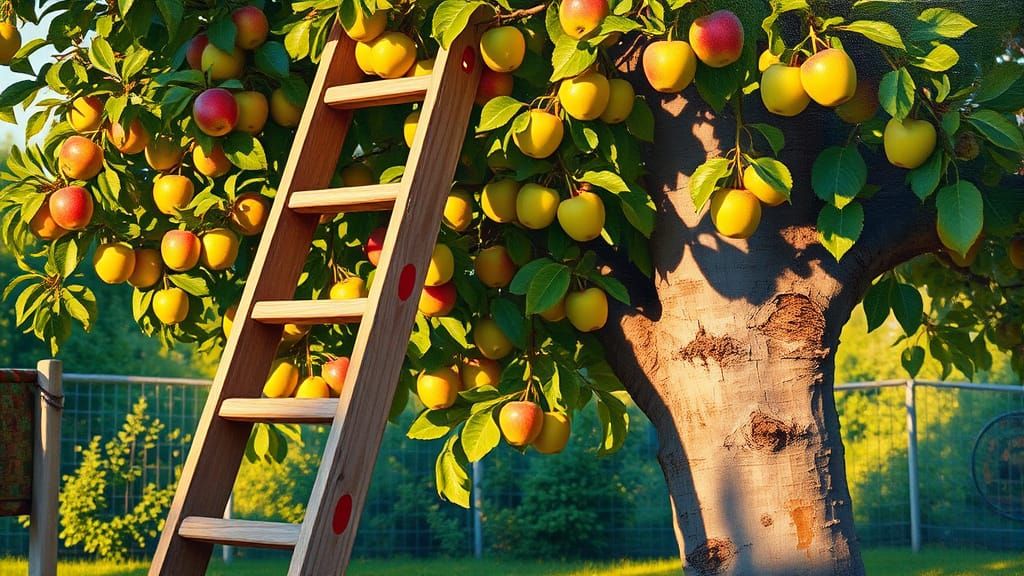 Impressionistic Oil Painting of an Apple Tree in Golden Hour