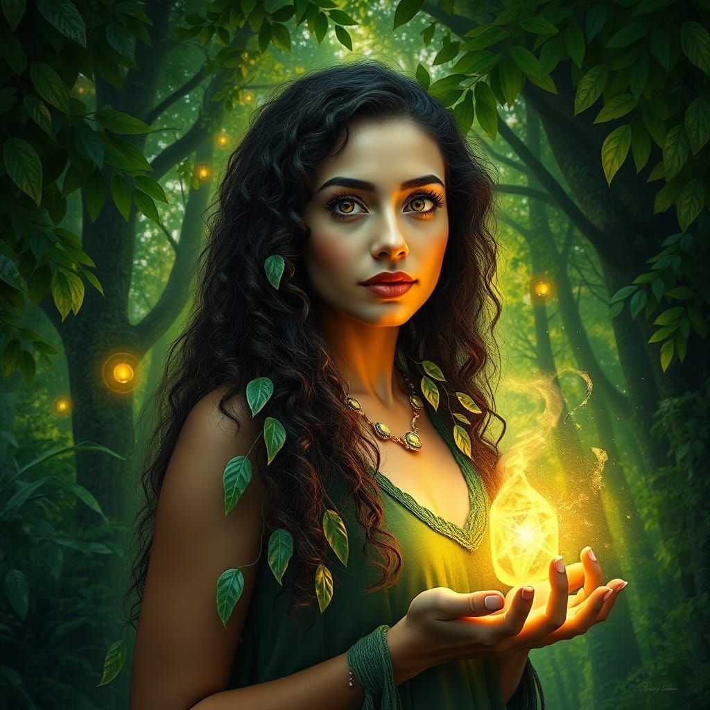 Empowered Woman Embodies Wildish Nature in Vibrant Forest