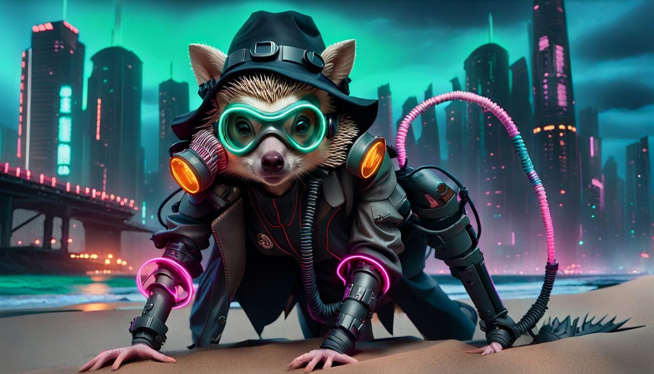 Cyberpunk Witch in Dystopian Neon City