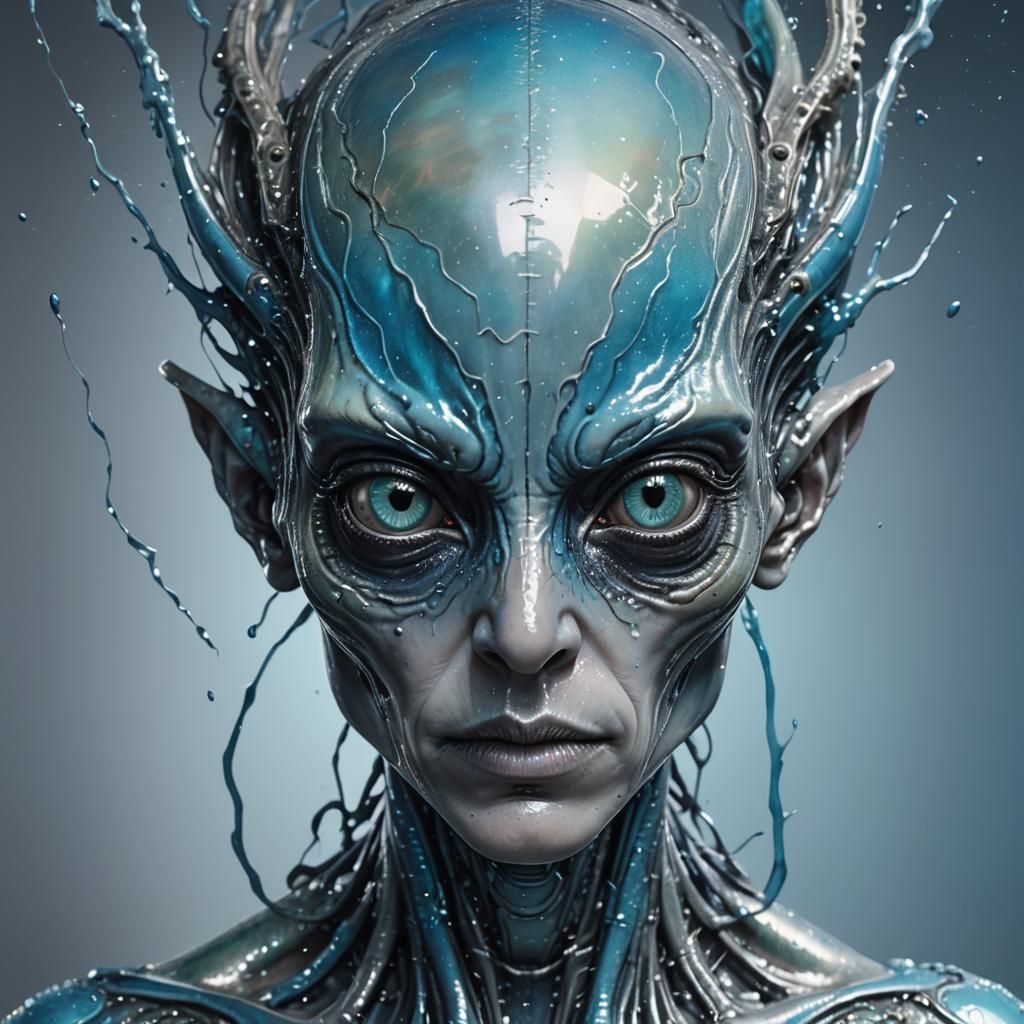 Hyperrealistic Alien Portrait in Electric Colors
