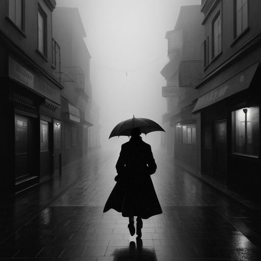 Woman in Foggy City: Linocut Print