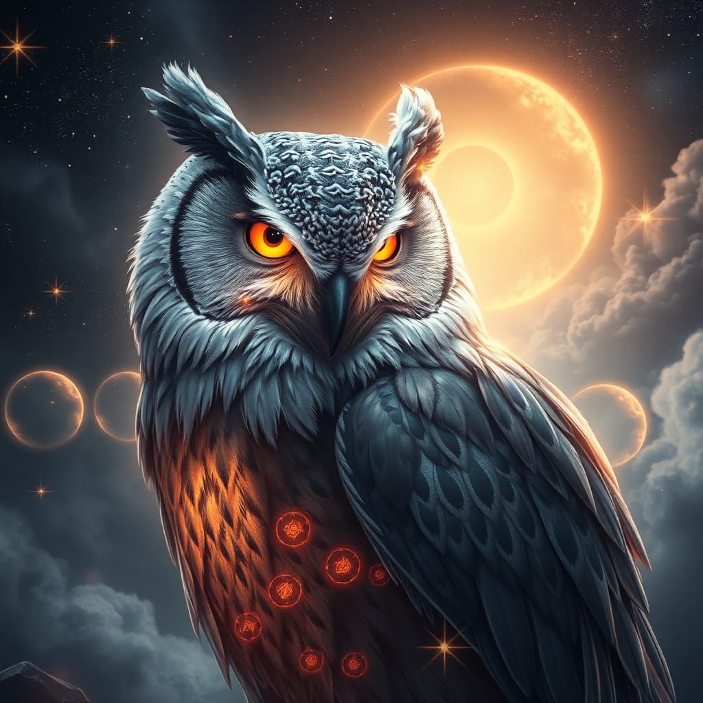 Ethereal Owl in Mystical Realm: Fantasy Concept Art