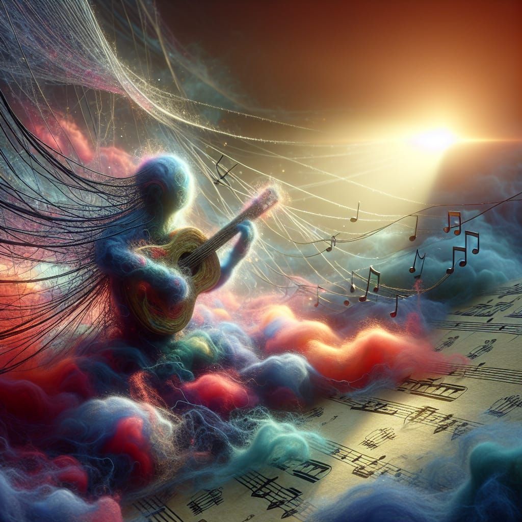 Vibrant Felted Wool Art in Magical CGI Scene