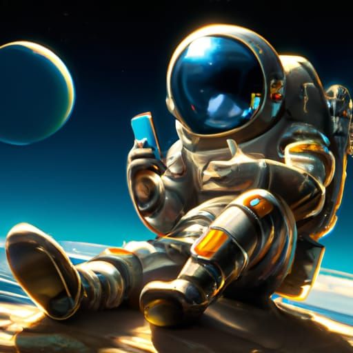Astronaut on Mobile Phone: Epic Digital Matte Painting