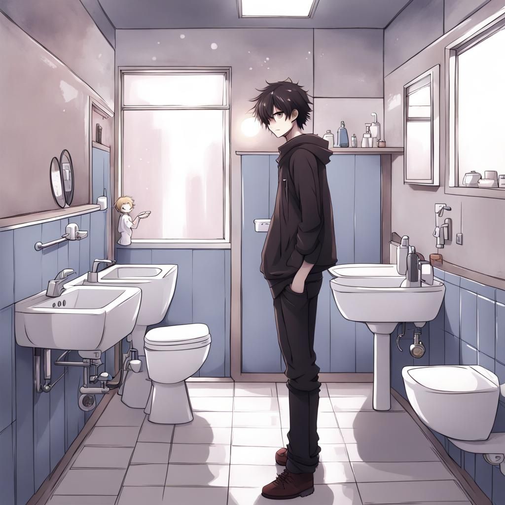 Anime Style: Man in Bathroom Aesthetic