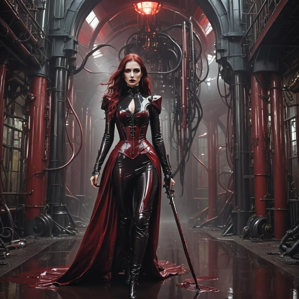 Gothic Woman with Rapier and Steampunk Engine