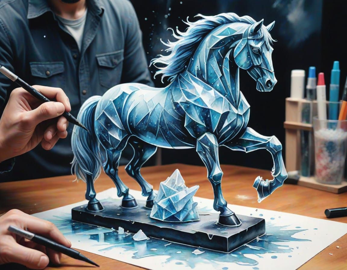 Dark Fantasy Ice Crystal Sculpture in a Workshop
